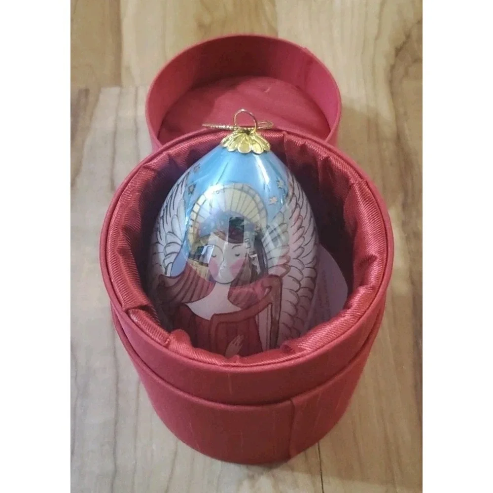 LI BIEN ORNAMENT Hand Painted On Inside Of Glass ANGEL Christmas Teardrop